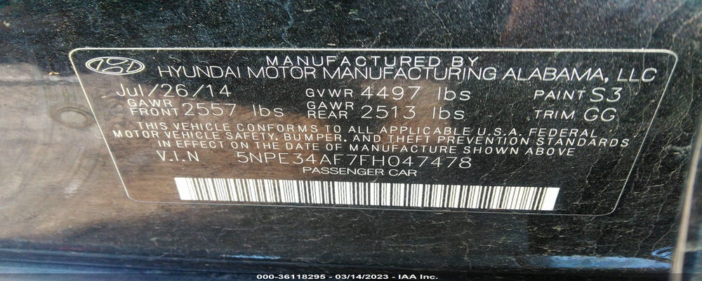 5NPE34AF7FH047478 2015 HYUNDAI SONATA photo no. 9