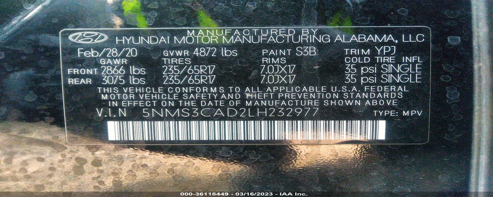 5NMS3CAD2LH232977 2020 HYUNDAI SANTA FE photo no. 9