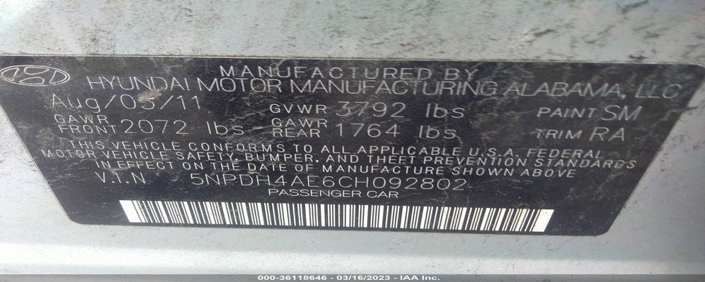5NPDH4AE6CH092802 2012 HYUNDAI ELANTRA photo no. 9