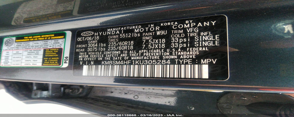 KM8SM4HF1KU305284 2019 HYUNDAI SANTA FE XL photo no. 9