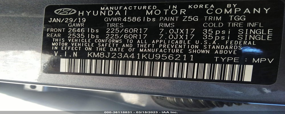 KM8J23A41KU956211 2019 HYUNDAI TUCSON photo no. 9