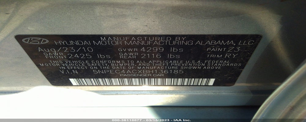 5NPEC4ACXBH136185 2011 HYUNDAI SONATA photo no. 9
