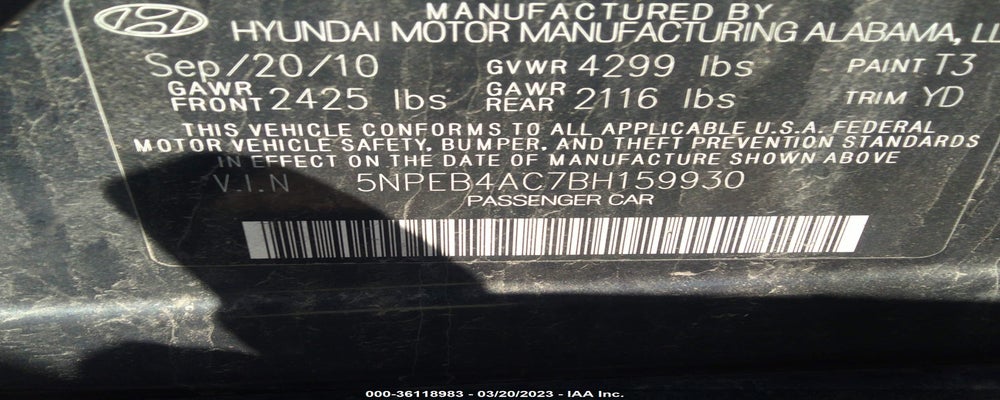 5NPEB4AC7BH159930 2011 HYUNDAI SONATA photo no. 9
