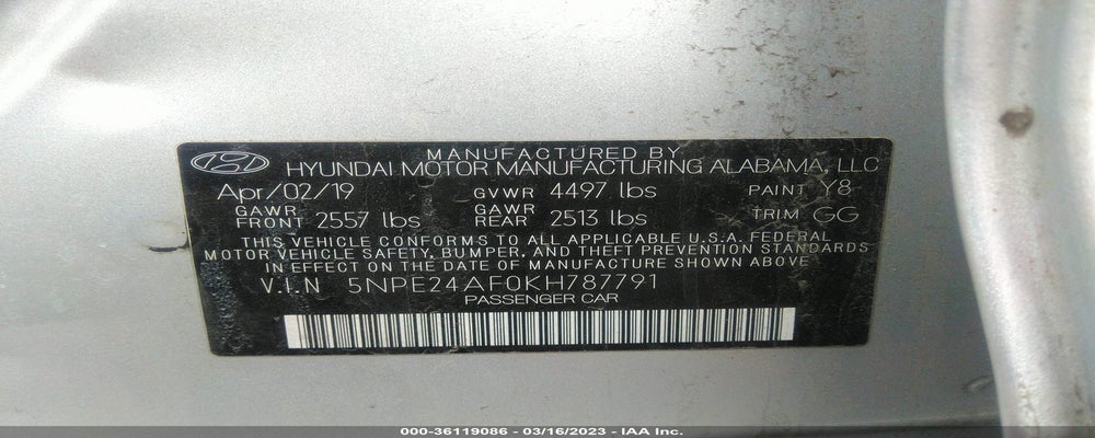 5NPE24AF0KH787791 2019 HYUNDAI SONATA photo no. 9