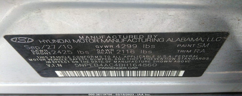 5NPEB4AC4BH164860 2011 HYUNDAI SONATA photo no. 9