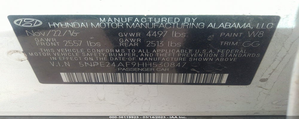 5NPE24AF9HH530847 2017 HYUNDAI SONATA photo no. 9