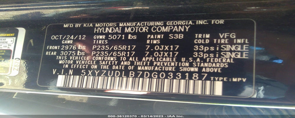 5XYZUDLB7DG033187 2013 HYUNDAI SANTA FE photo no. 9