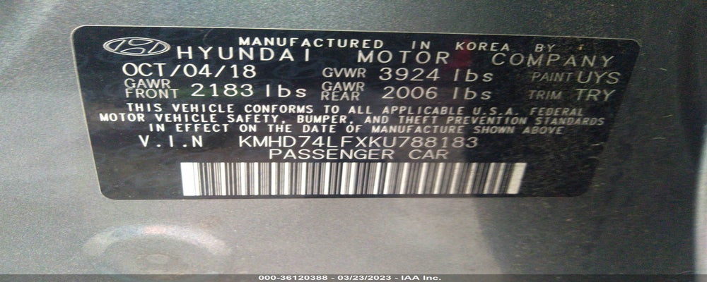 KMHD74LFXKU788183 2019 HYUNDAI ELANTRA photo no. 9