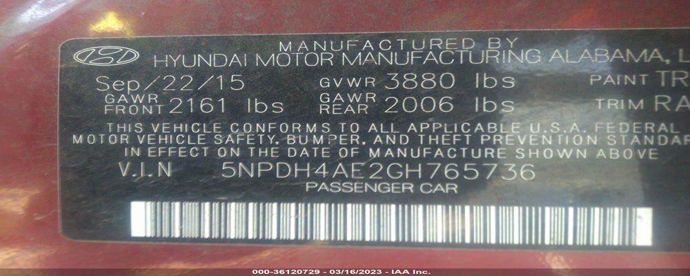 5NPDH4AE2GH765736 2016 HYUNDAI ELANTRA photo no. 9