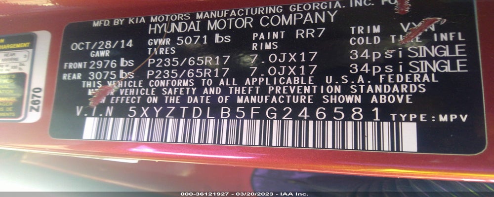 5XYZTDLB5FG246581 2015 HYUNDAI SANTA FE SPORT photo no. 9