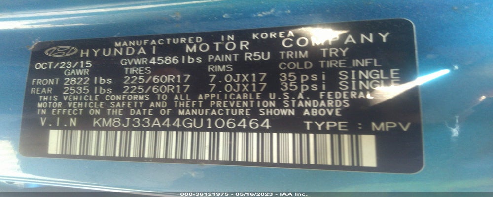 KM8J33A44GU106464 2016 HYUNDAI TUCSON photo no. 9