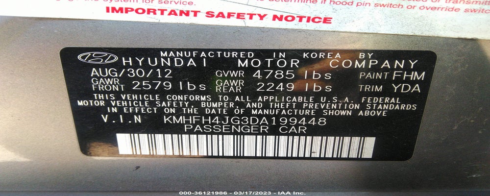 KMHFH4JG3DA199448 2013 HYUNDAI AZERA photo no. 9