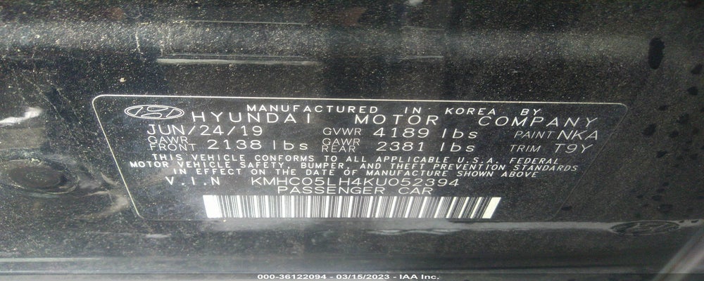 KMHC05LH4KU052394 2019 HYUNDAI IONIQ photo no. 9