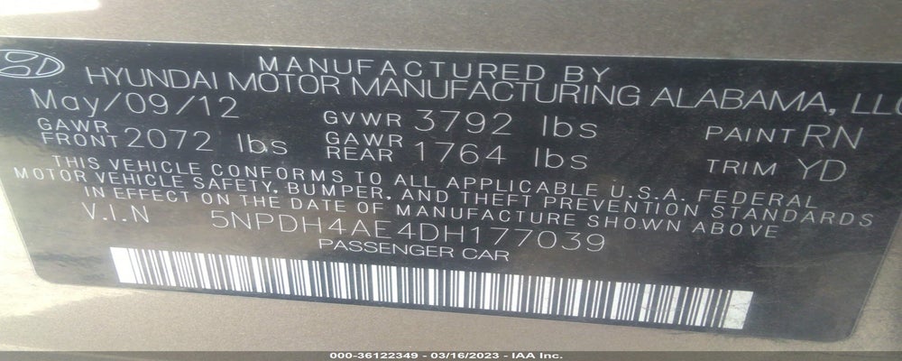 5NPDH4AE4DH177039 2013 HYUNDAI ELANTRA photo no. 9