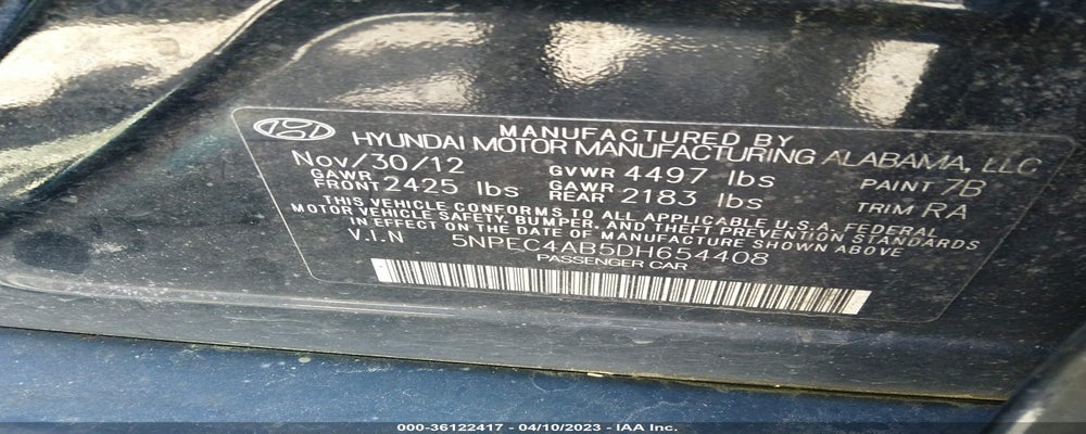 5NPEC4AB5DH654408 2013 HYUNDAI SONATA photo no. 9