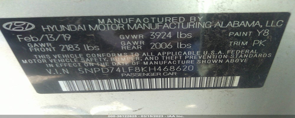 5NPD74LF8KH468620 2019 HYUNDAI ELANTRA photo no. 9