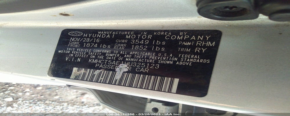 KMHCT5AE1HU325123 2017 HYUNDAI ACCENT photo no. 9