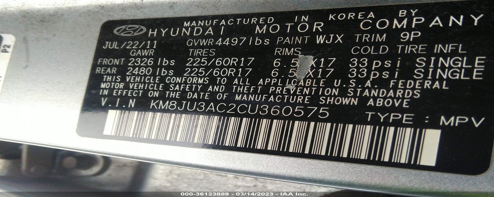 KM8JU3AC2CU360575 2012 HYUNDAI TUCSON photo no. 9