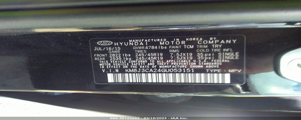KM8J3CA24GU053151 2016 HYUNDAI TUCSON photo no. 9