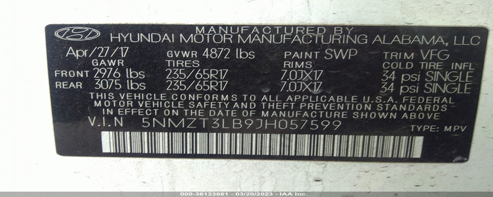 5NMZT3LB9JH057599 2018 HYUNDAI SANTA FE SPORT photo no. 9