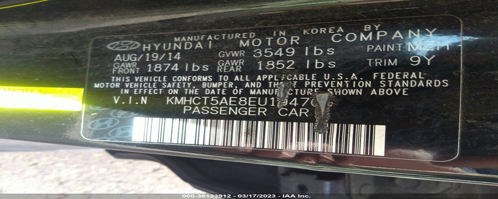 KMHCT5AE8EU194705 2014 HYUNDAI ACCENT photo no. 9