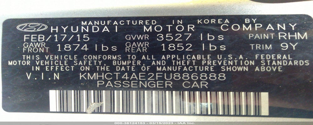 KMHCT4AE2FU886888 2015 HYUNDAI ACCENT photo no. 9
