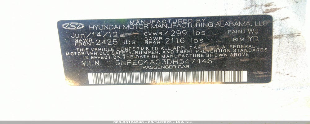 5NPEC4AC3DH547446 2013 HYUNDAI SONATA photo no. 9