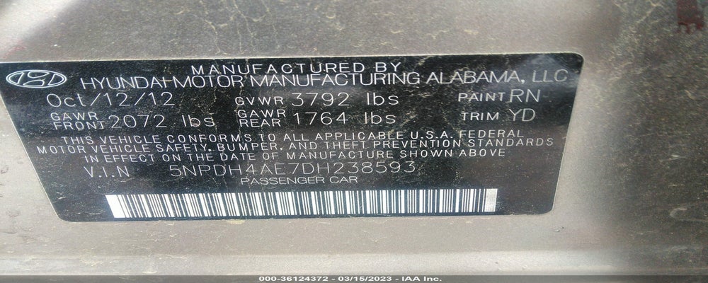 5NPDH4AE7DH238593 2013 HYUNDAI ELANTRA photo no. 9