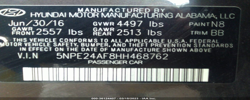 5NPE24AF8HH468762 2017 HYUNDAI SONATA photo no. 9