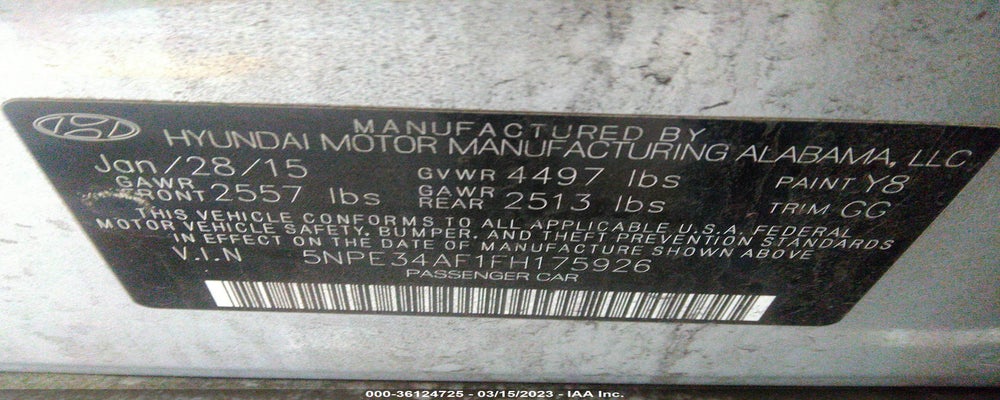 5NPE34AF1FH175926 2015 HYUNDAI SONATA photo no. 9