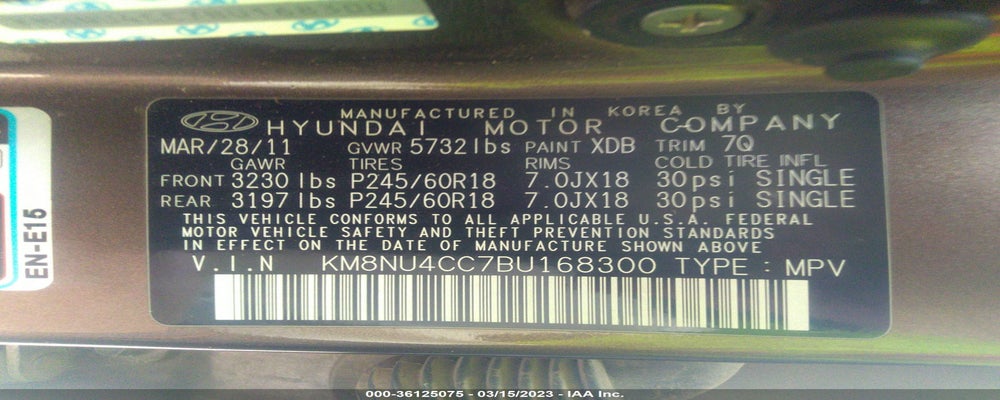 KM8NU4CC7BU168300 2011 HYUNDAI VERACRUZ photo no. 9