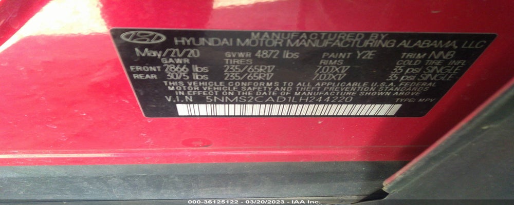 5NMS2CAD1LH244220 2020 HYUNDAI SANTA FE photo no. 9