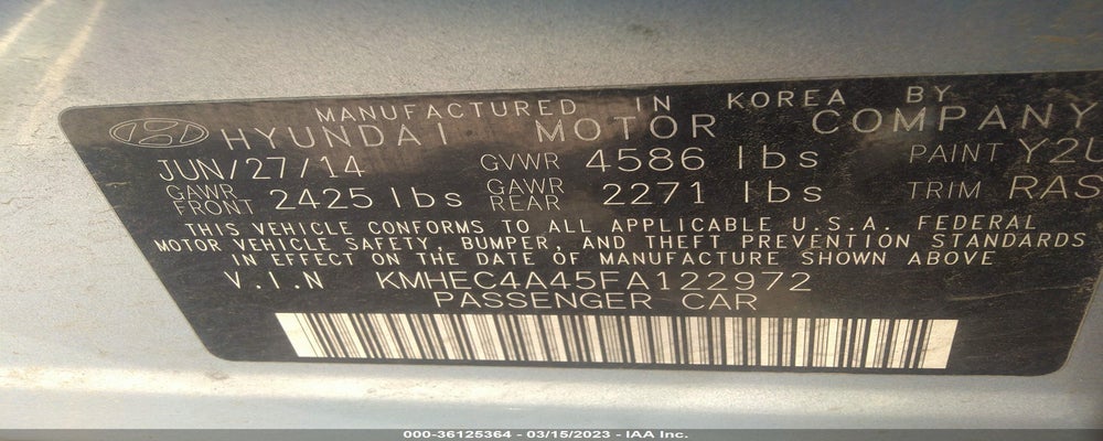 KMHEC4A45FA122972 2015 HYUNDAI SONATA HYBRID photo no. 9