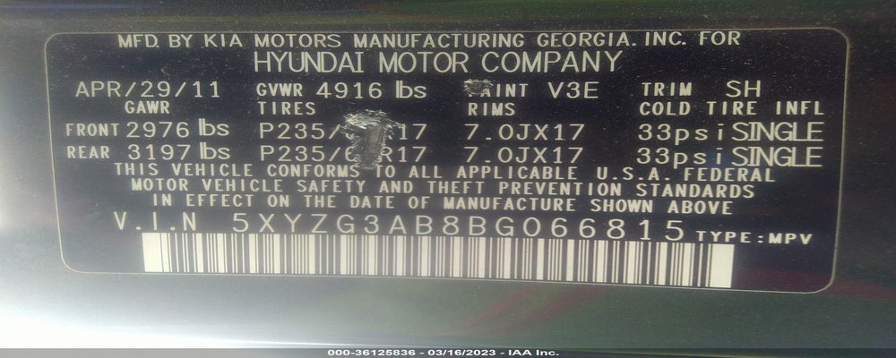 5XYZG3AB8BG066815 2011 HYUNDAI SANTA FE photo no. 9