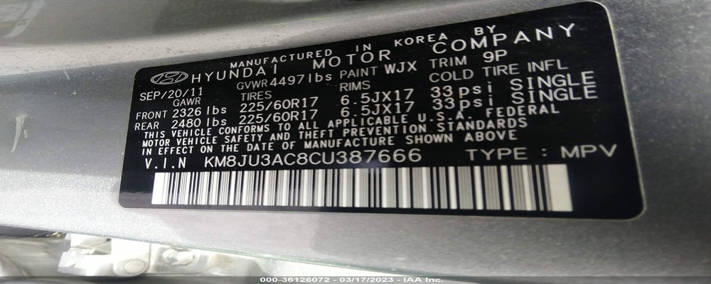 KM8JU3AC8CU387666 2012 HYUNDAI TUCSON photo no. 9