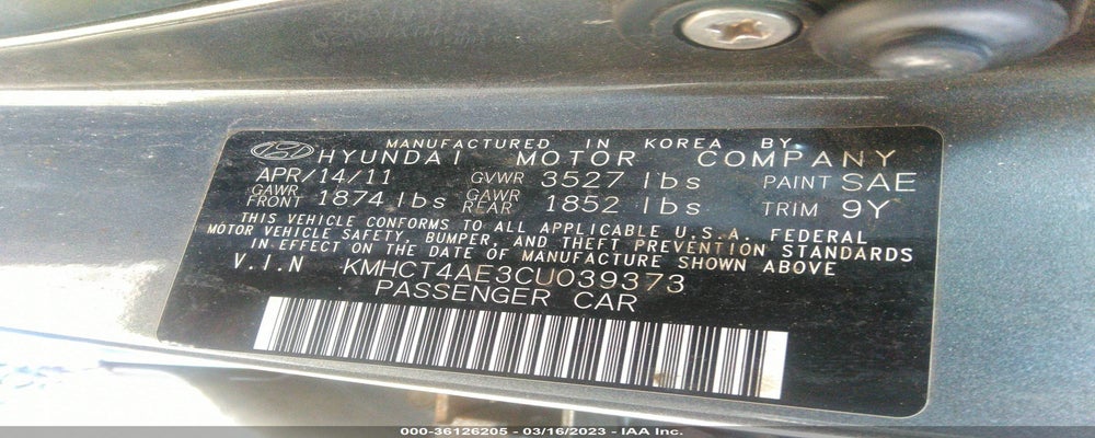 KMHCT4AE3CU039373 2012 HYUNDAI ACCENT photo no. 9