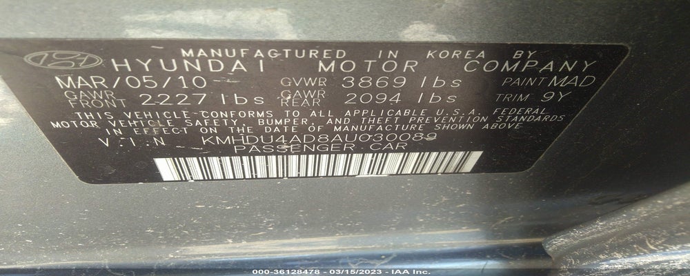 KMHDU4AD8AU030089 2010 HYUNDAI ELANTRA photo no. 9