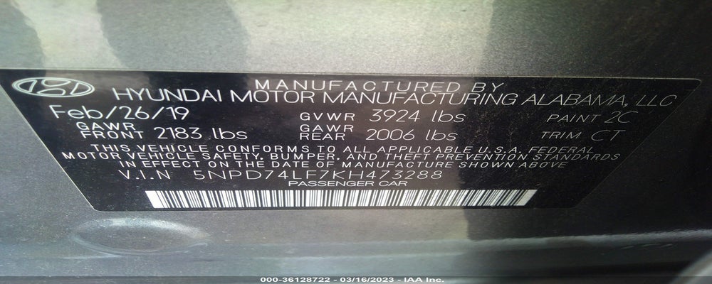 5NPD74LF7KH473288 2019 HYUNDAI ELANTRA photo no. 9