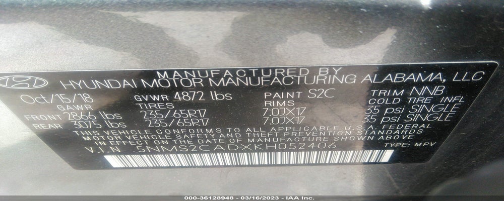 5NMS2CADXKH052406 2019 HYUNDAI SANTA FE photo no. 9
