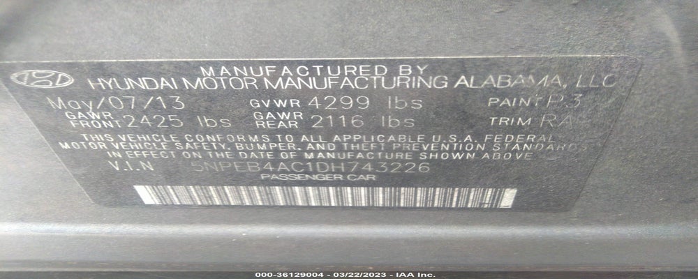 5NPEB4AC1DH743226 2013 HYUNDAI SONATA photo no. 9