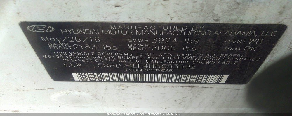 5NPD74LF4HH083502 2017 HYUNDAI ELANTRA photo no. 9