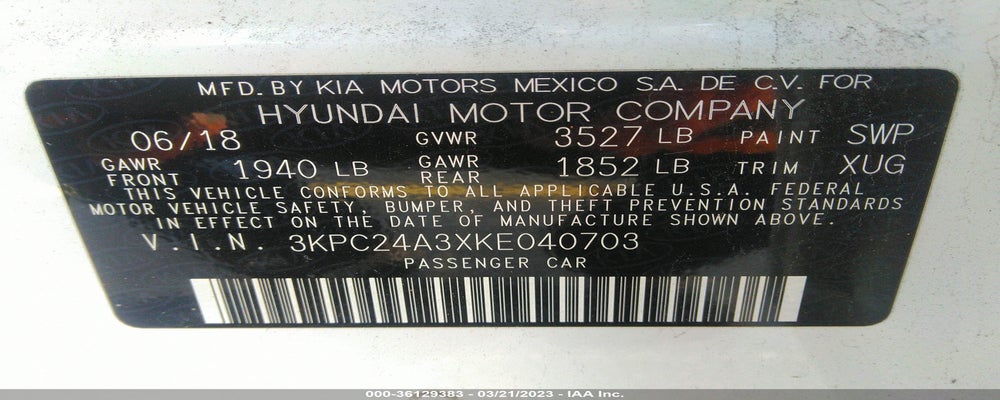 3KPC24A3XKE040703 2019 HYUNDAI ACCENT photo no. 9