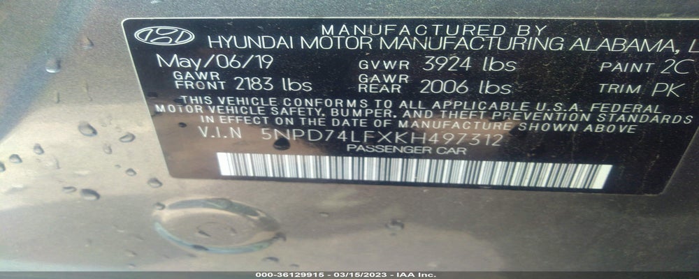 5NPD74LFXKH497312 2019 HYUNDAI ELANTRA photo no. 9