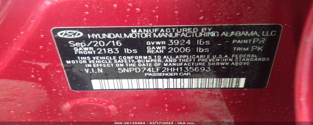 5NPD74LF2HH135693 2017 HYUNDAI ELANTRA photo no. 9