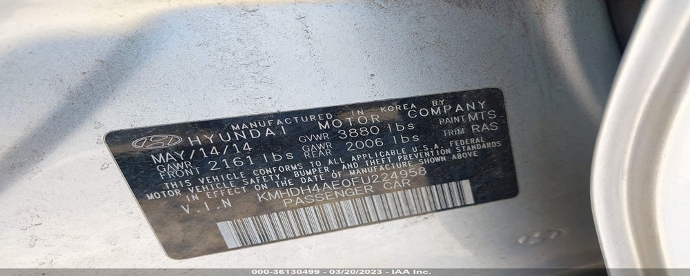 KMHDH4AE0FU224958 2015 HYUNDAI ELANTRA photo no. 9