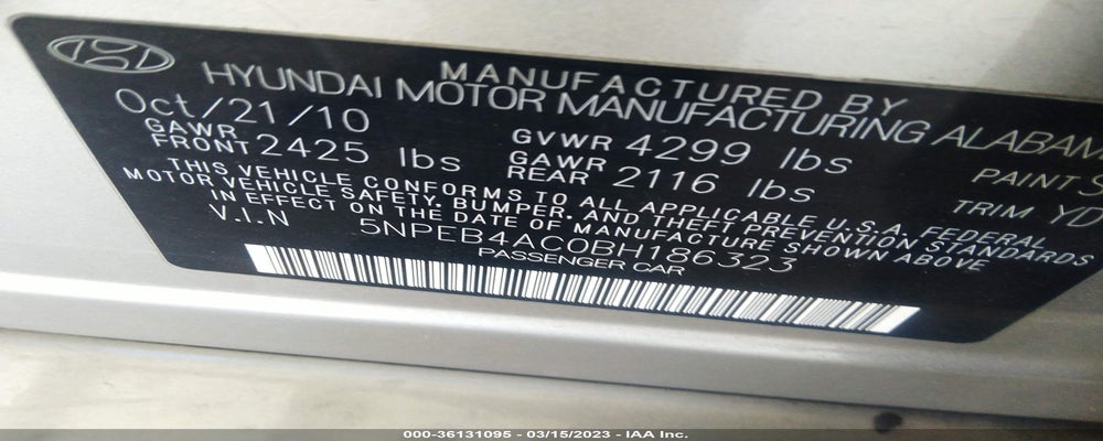 5NPEB4AC0BH186323 2011 HYUNDAI SONATA photo no. 9