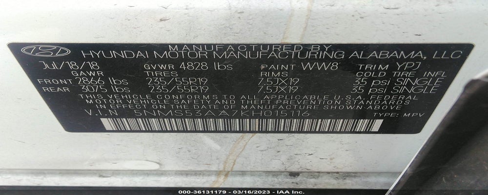 5NMS53AA7KH015116 2019 HYUNDAI SANTA FE photo no. 9