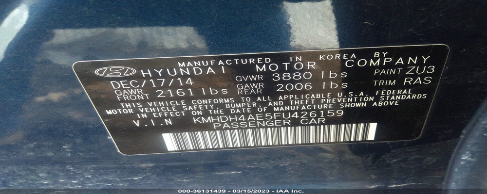 KMHDH4AE5FU426159 2015 HYUNDAI ELANTRA photo no. 9