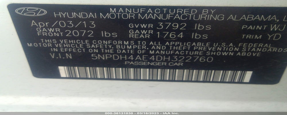 5NPDH4AE4DH322760 2013 HYUNDAI ELANTRA photo no. 9