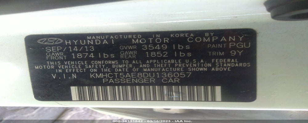 KMHCT5AE8DU136057 2013 HYUNDAI ACCENT photo no. 9